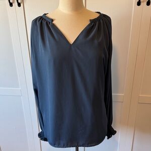 Women's Slate Blue Long-Sleeve V-Neck Blouse